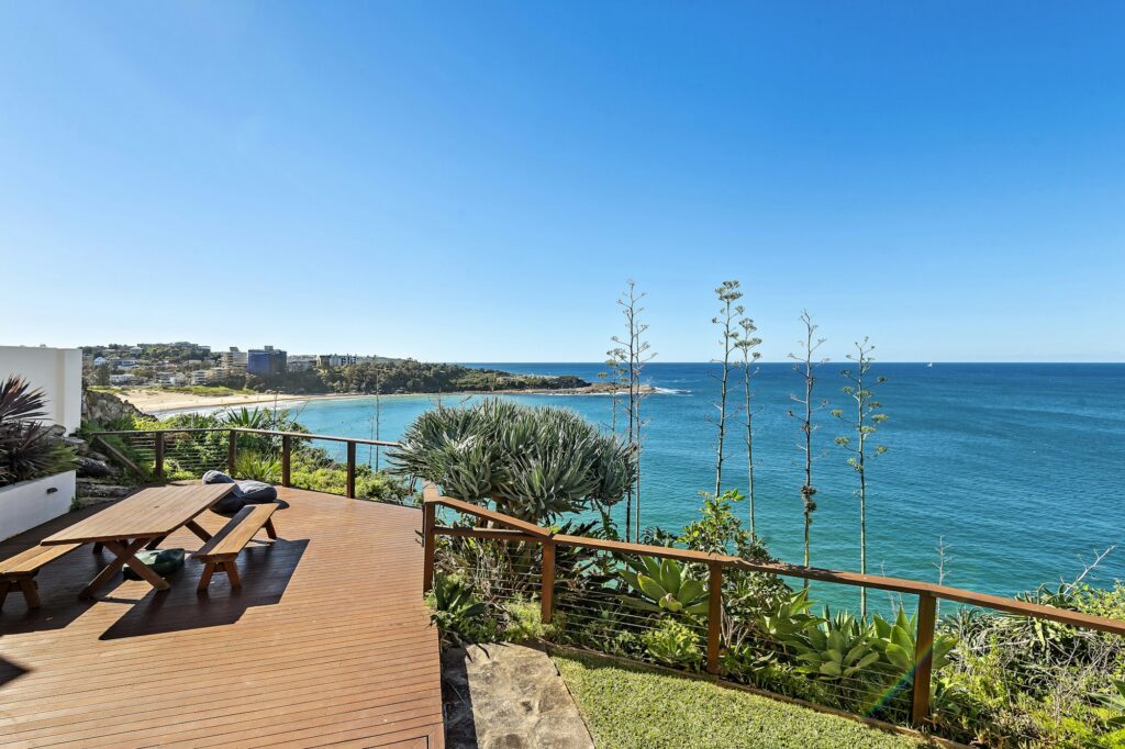 Deck seating with a long view of the water