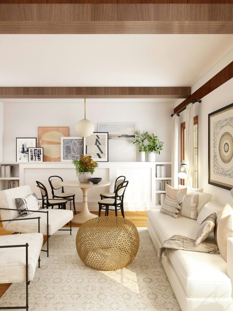 Bright living room with natural textures